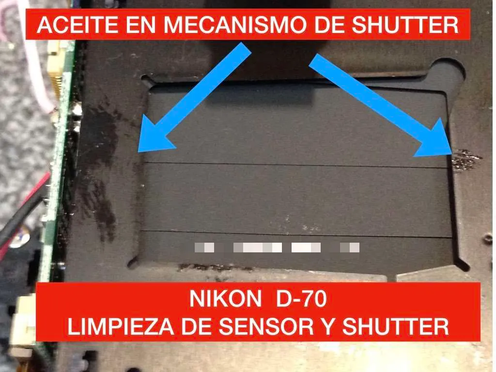 manchas de aceite en un shutter o cortinillas de camara de foto digital